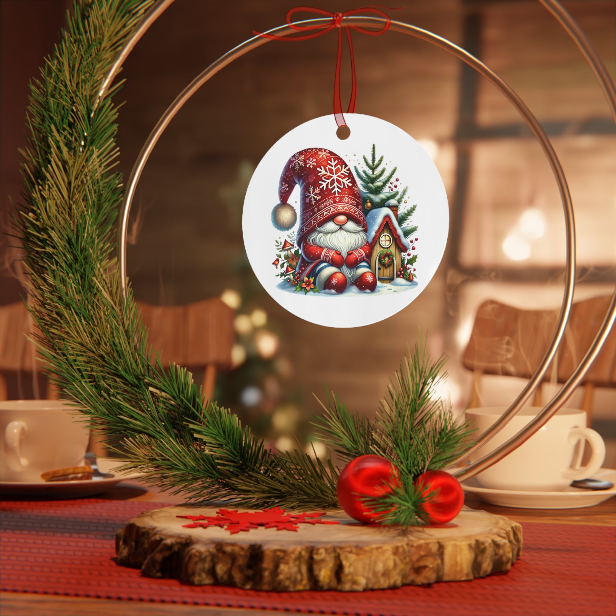Christmas Gnome Metal Ornament Cute Holiday Tree Decoration