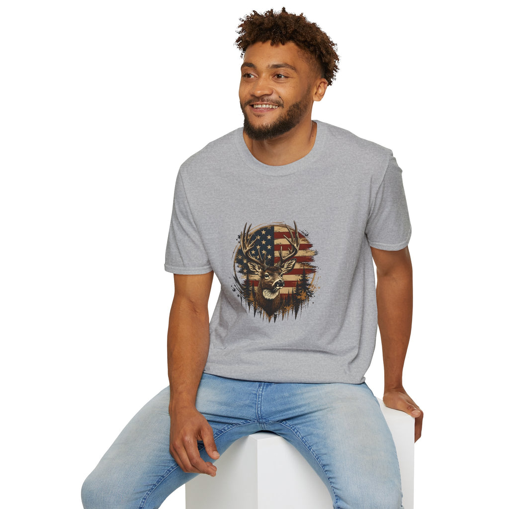 American Flag Deer T-Shirt — Patriotic Buck Gift for Hunters Men's Graphic Tee