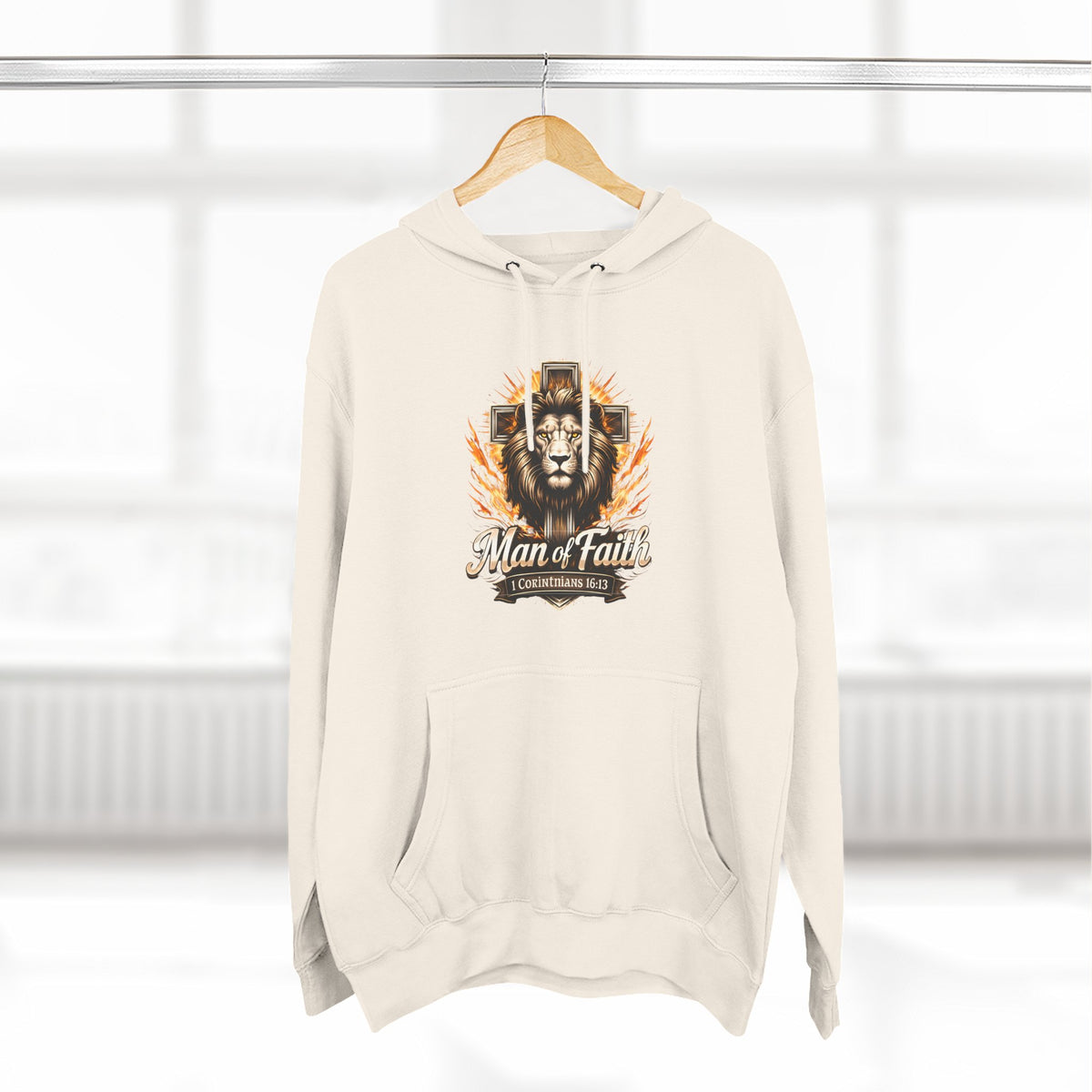 Man of Faith Lion Crest Graphic Fleece Pullover Hoodie