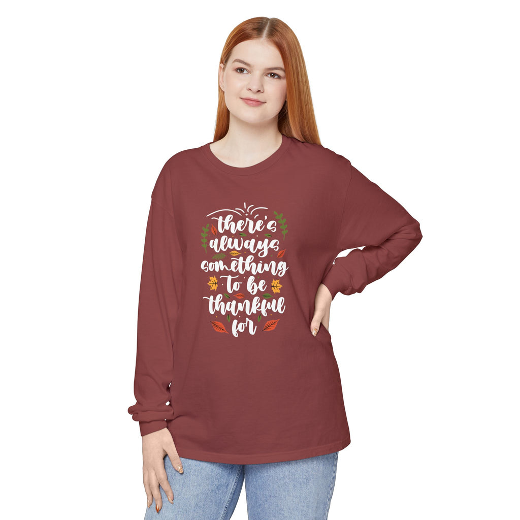 Thankful For Crewneck Long Sleeve Tee — Fall Thanksgiving Gratitude Shirt