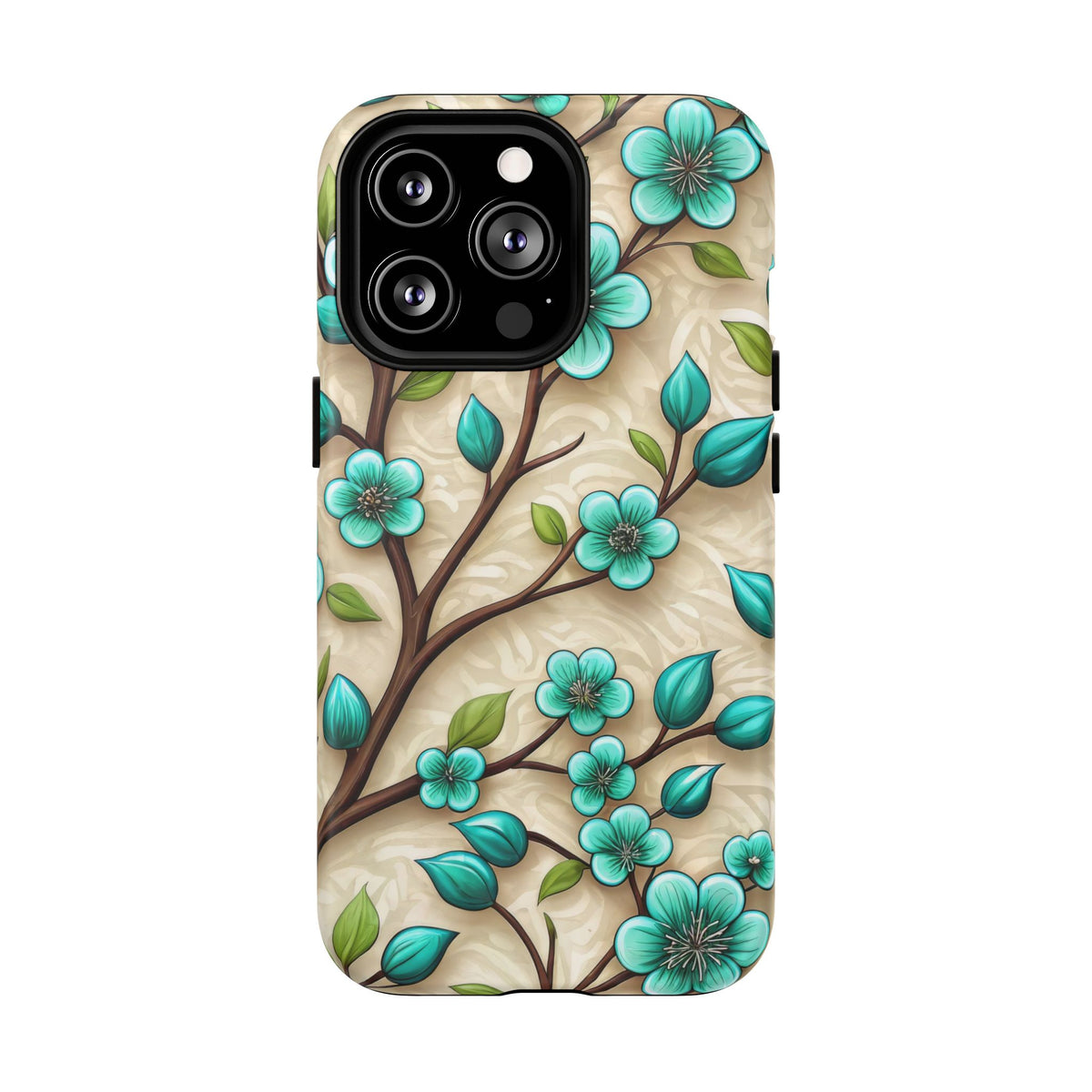 Floral Teal Blossom Tough Magnetic iPhone Case — MagSafe Protective Cover