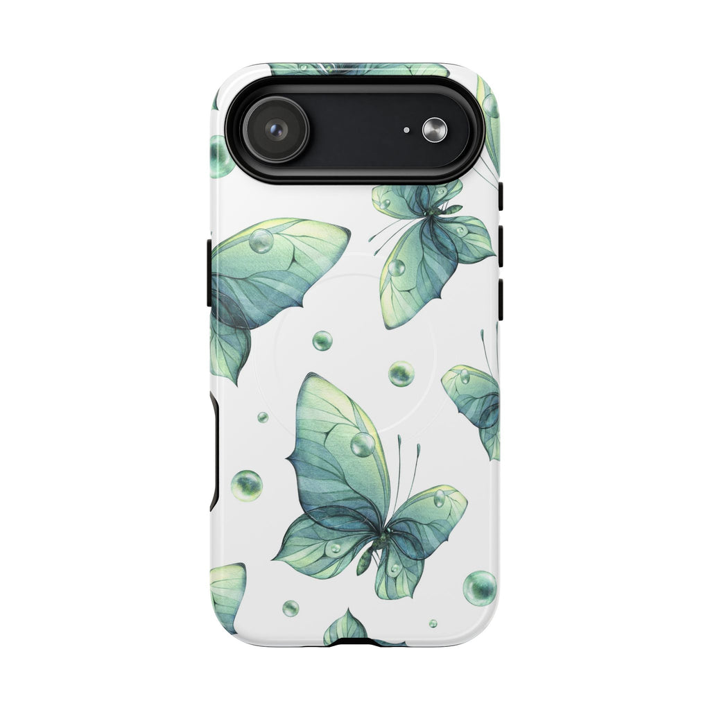 Butterfly Watercolor Magnetic Phone Case — Green Floral Tough Protective Cover