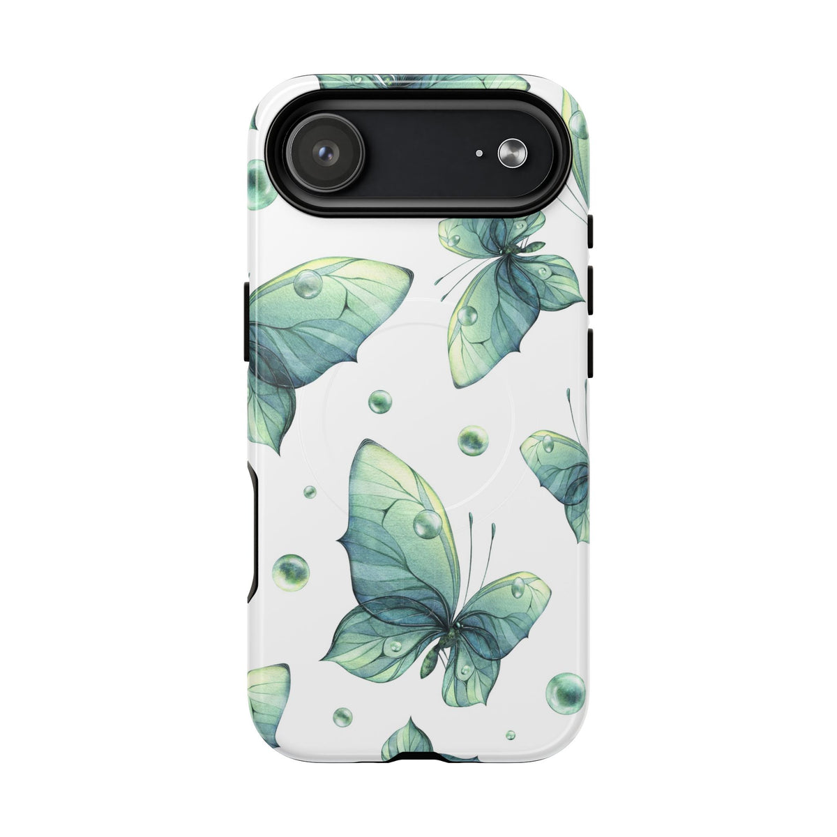 Butterfly Watercolor Magnetic Phone Case — Green Floral Tough Protective Cover