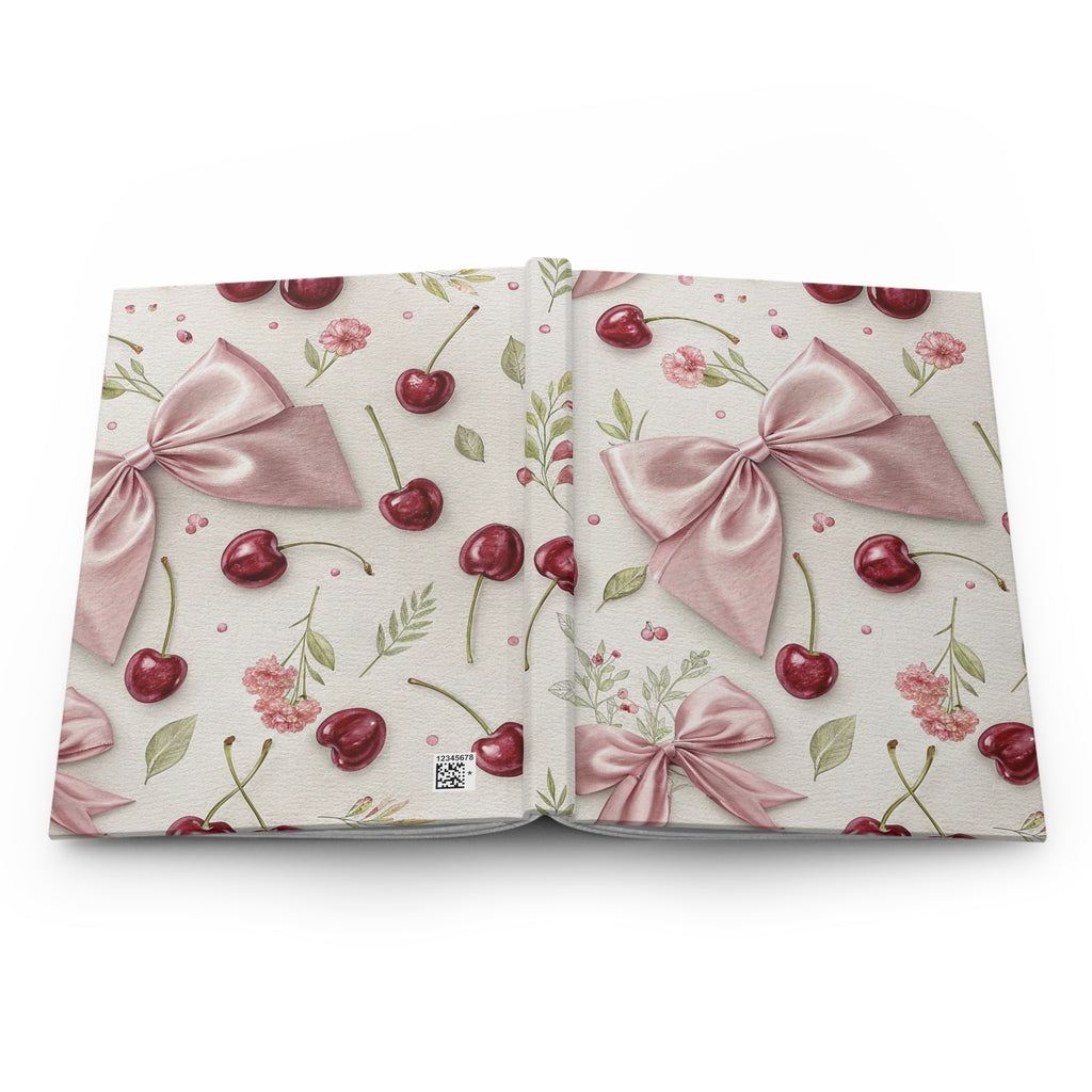 Cherry Bow Hardcover Journal — Pink Ribbon Floral Notebook for Gifts & Journaling