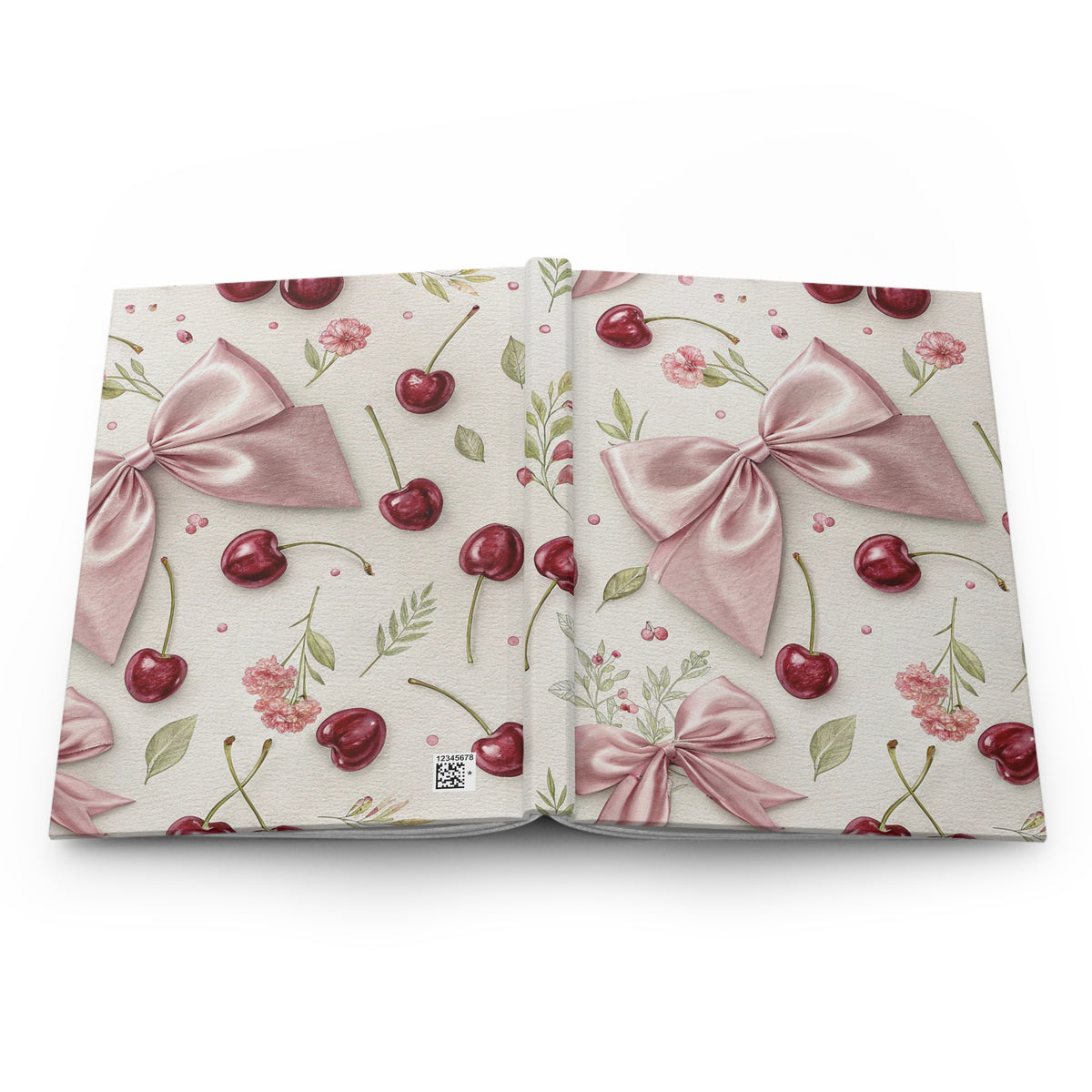 Cherry Bow Hardcover Journal — Pink Ribbon Floral Notebook for Gifts & Journaling