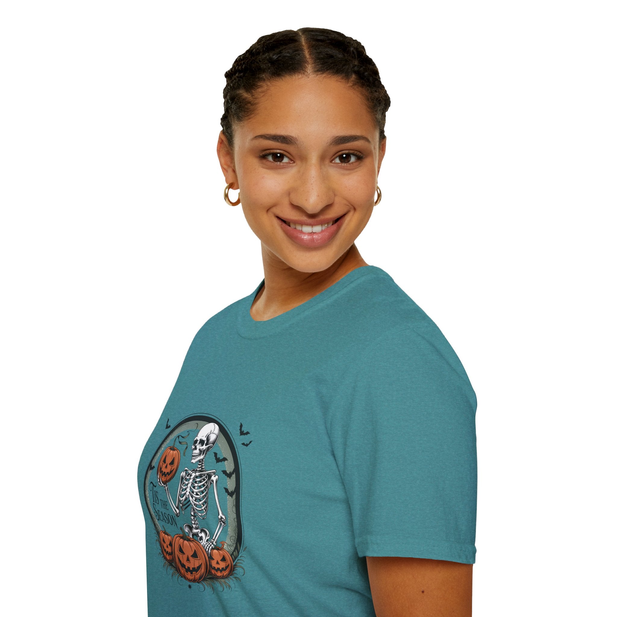 Tis the Season Skeleton Pumpkin T-Shirt — Funny Halloween Gift for Women Graphic Tee