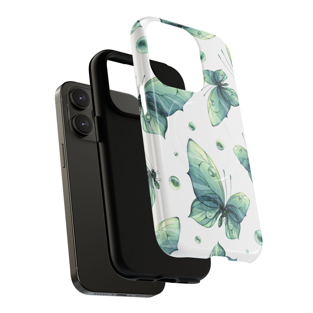 Butterfly Watercolor Magnetic Phone Case — Green Floral Tough Protective Cover