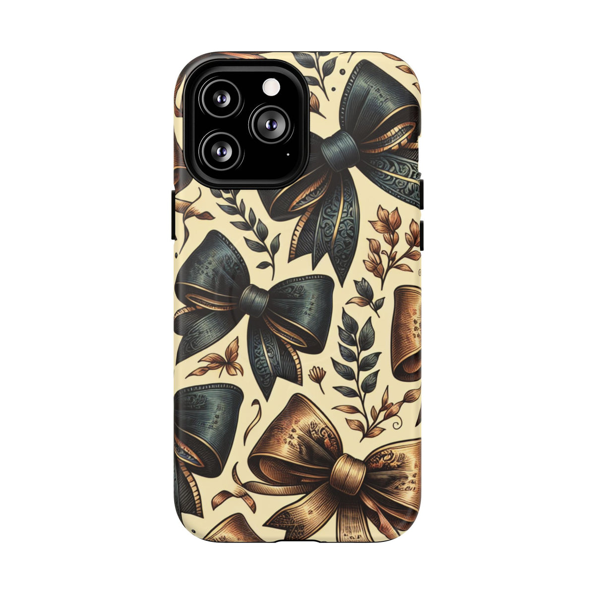 Bow Pattern Tough Magnetic Phone Case — Vintage Ribbon Floral Design