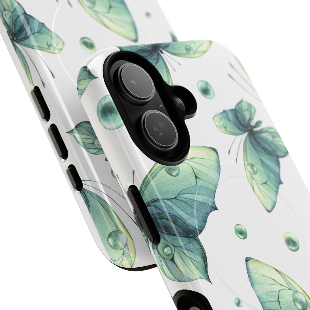 Butterfly Watercolor Magnetic Phone Case — Green Floral Tough Protective Cover