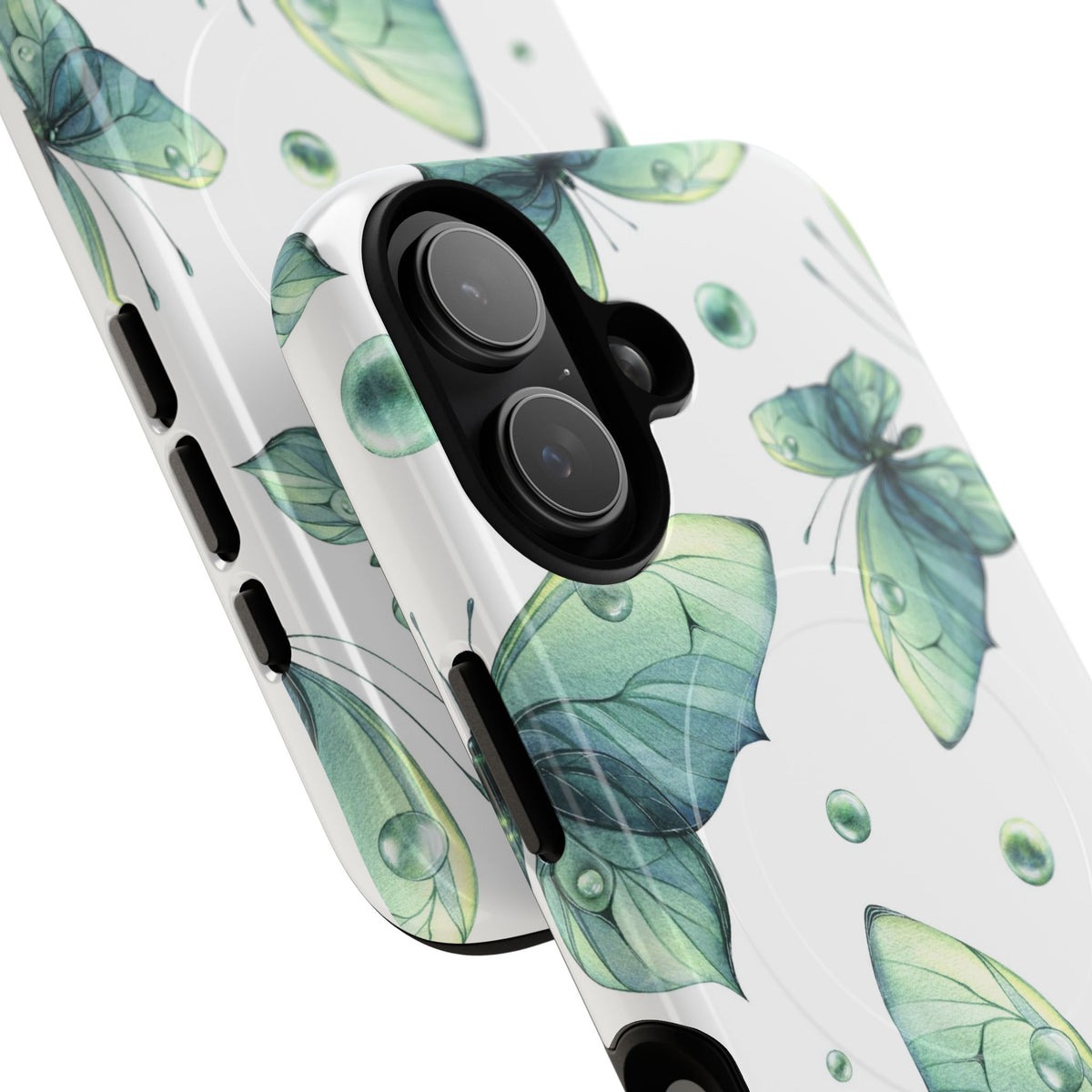 Butterfly Watercolor Magnetic Phone Case — Green Floral Tough Protective Cover