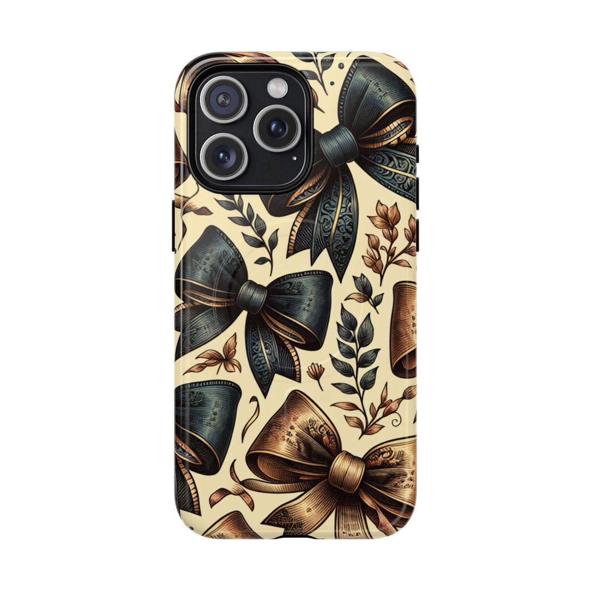 Bow Pattern Tough Magnetic Phone Case — Vintage Ribbon Floral Design
