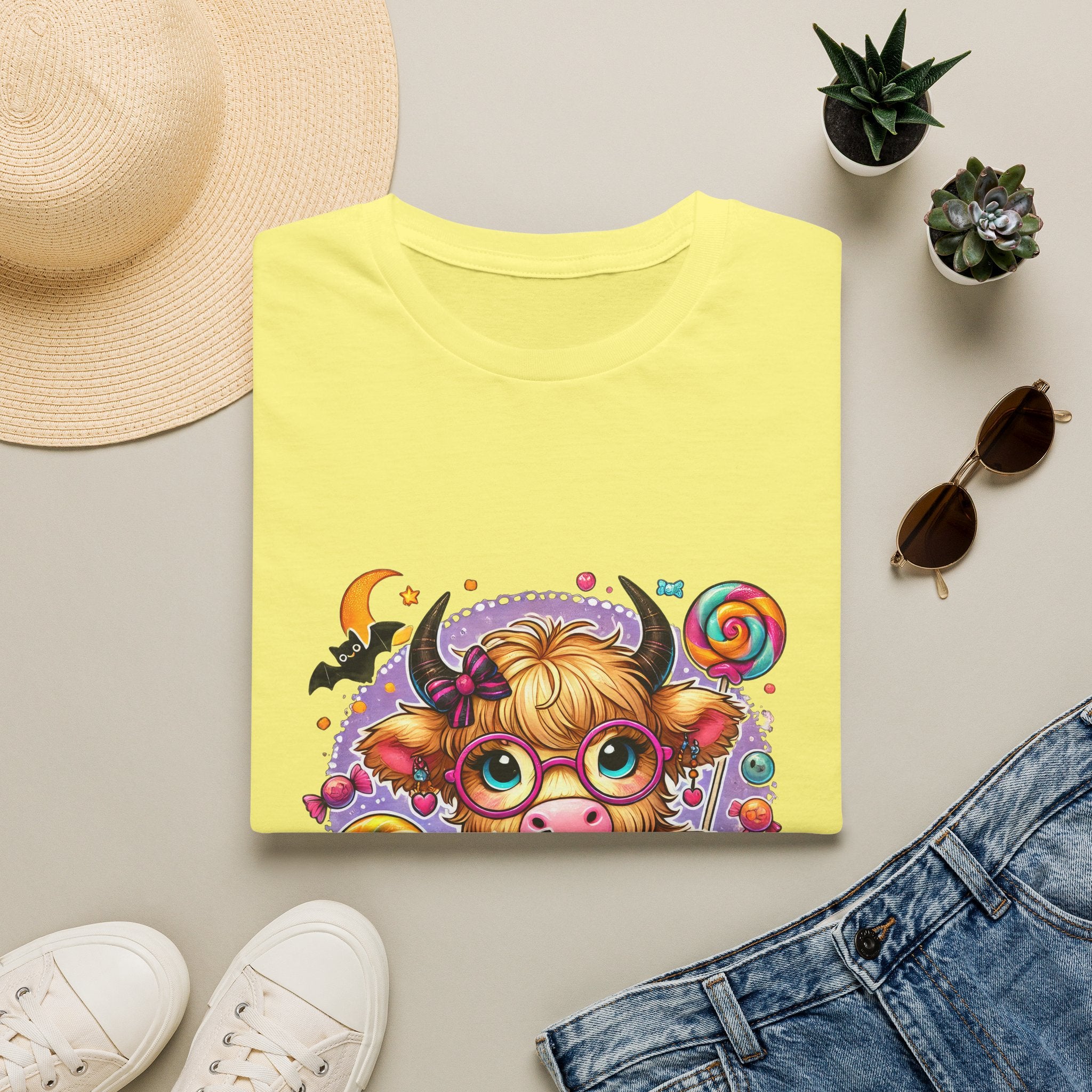 Cute Halloween Cow T-Shirt — Funny Gift for Her Candy Pumpkins & Kitty Costume Tee