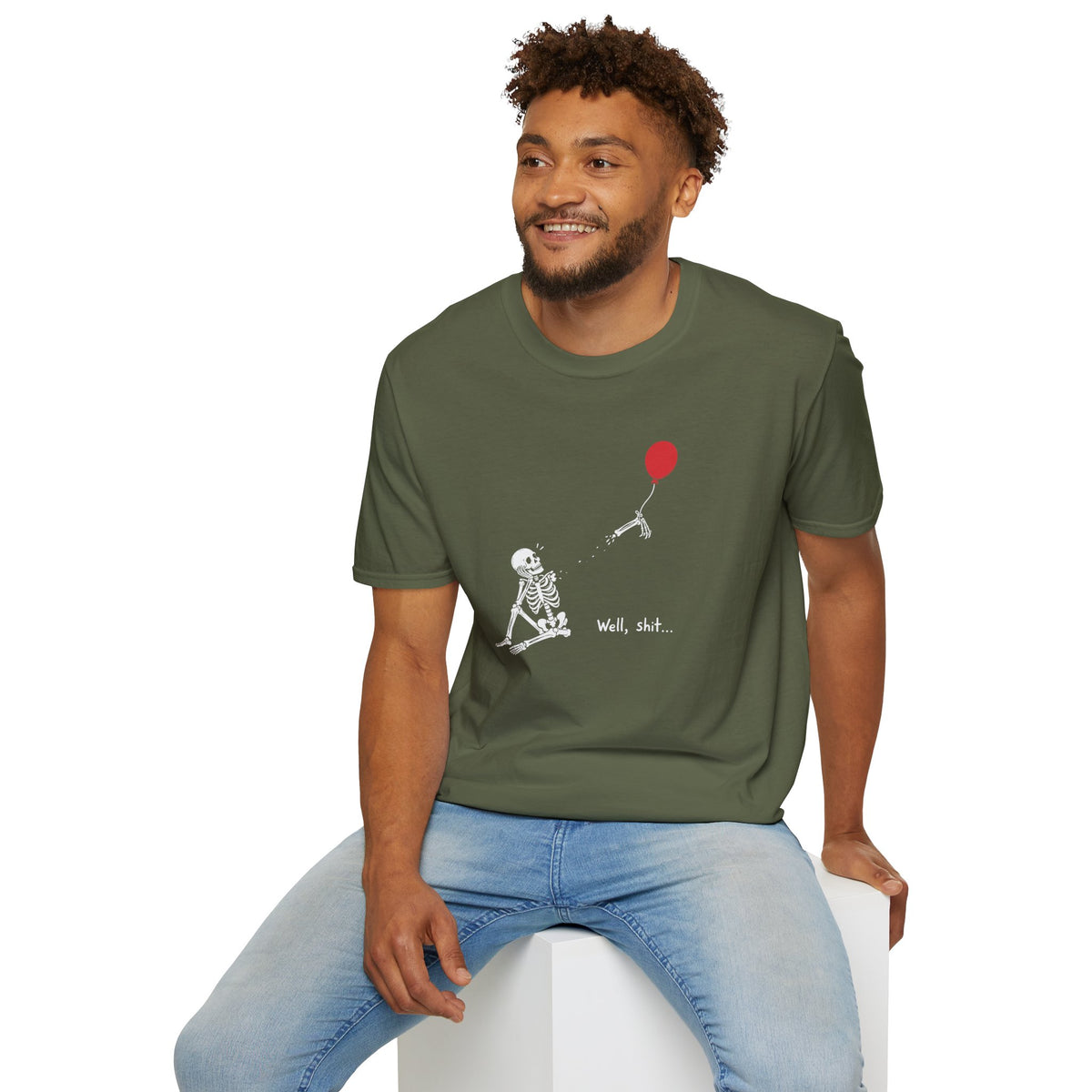Funny Skeleton Balloon T-Shirt, Well Shit Graphic Tee