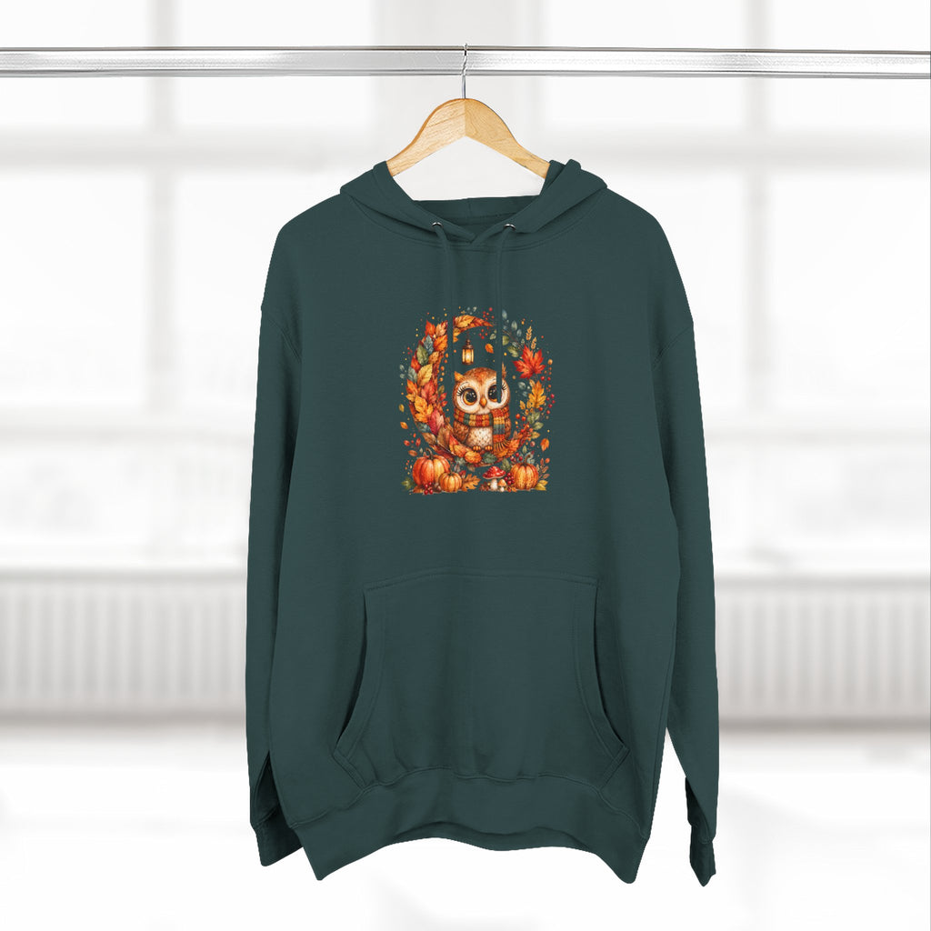 Cozy Autumn Owl Crescent Moon Embroidered Hoodie