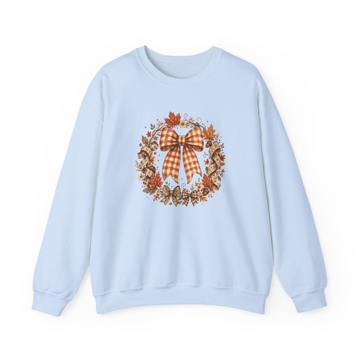 Cozy Autumn Plaid Bow Wreath Crewneck Sweatshirt