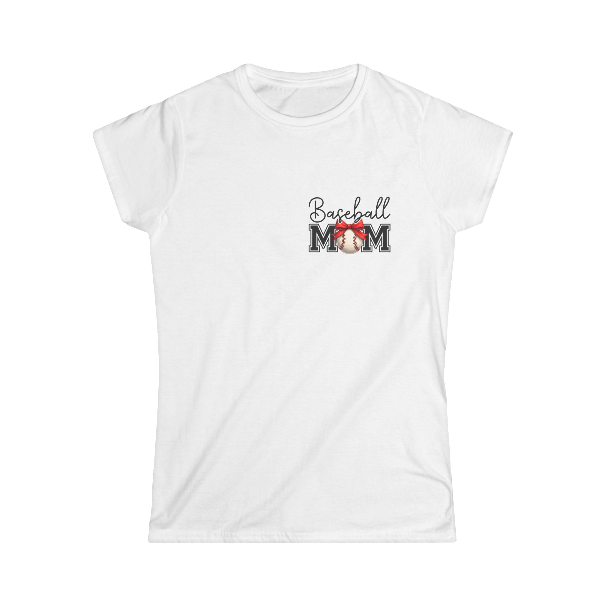 Baseball Mom Script T-Shirt — Cute Bow Gift for Sports Moms Game Day Tee