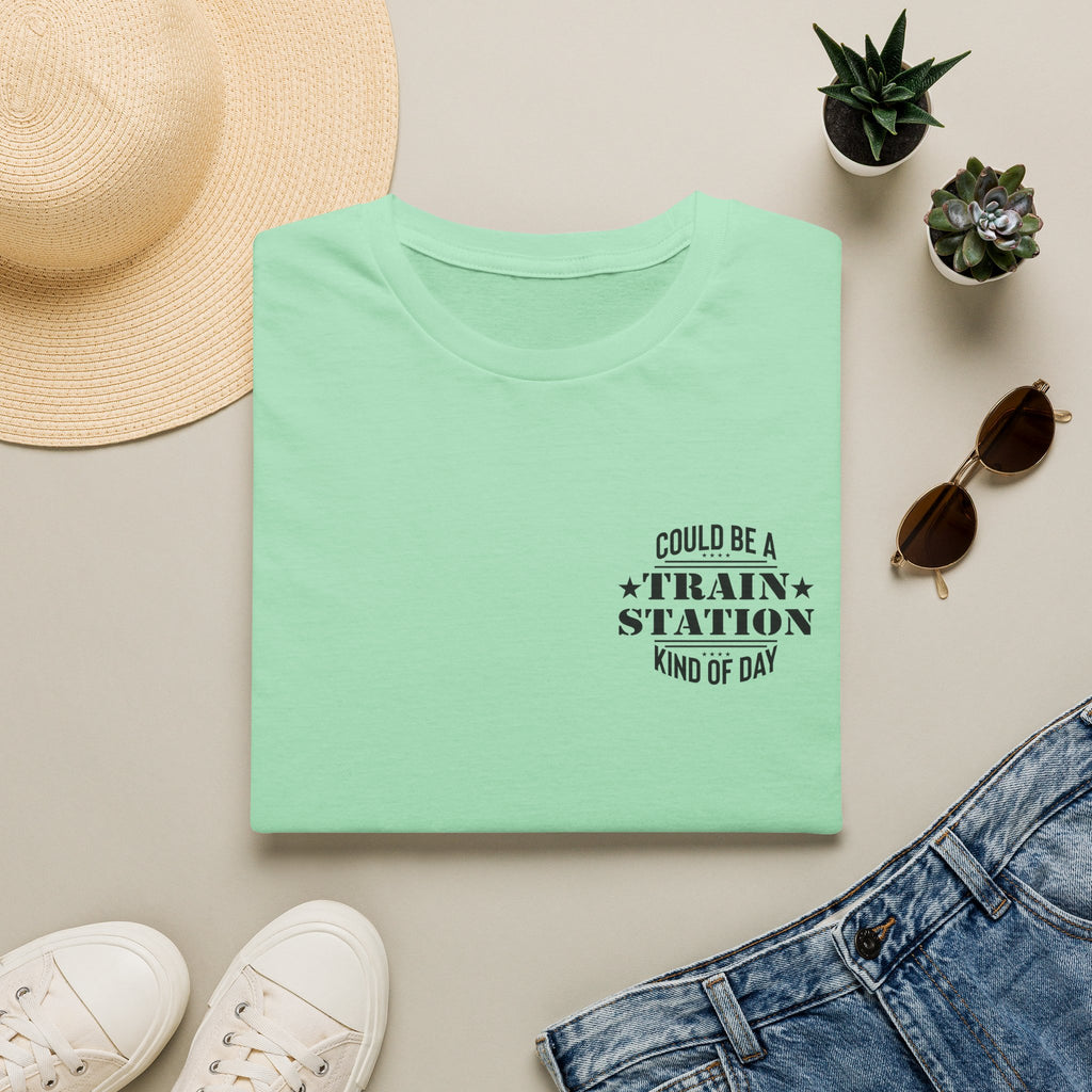 Could Be a Train Station Kind of Day T-Shirt — Funny Sarcastic Gift for Her Pocket Tee