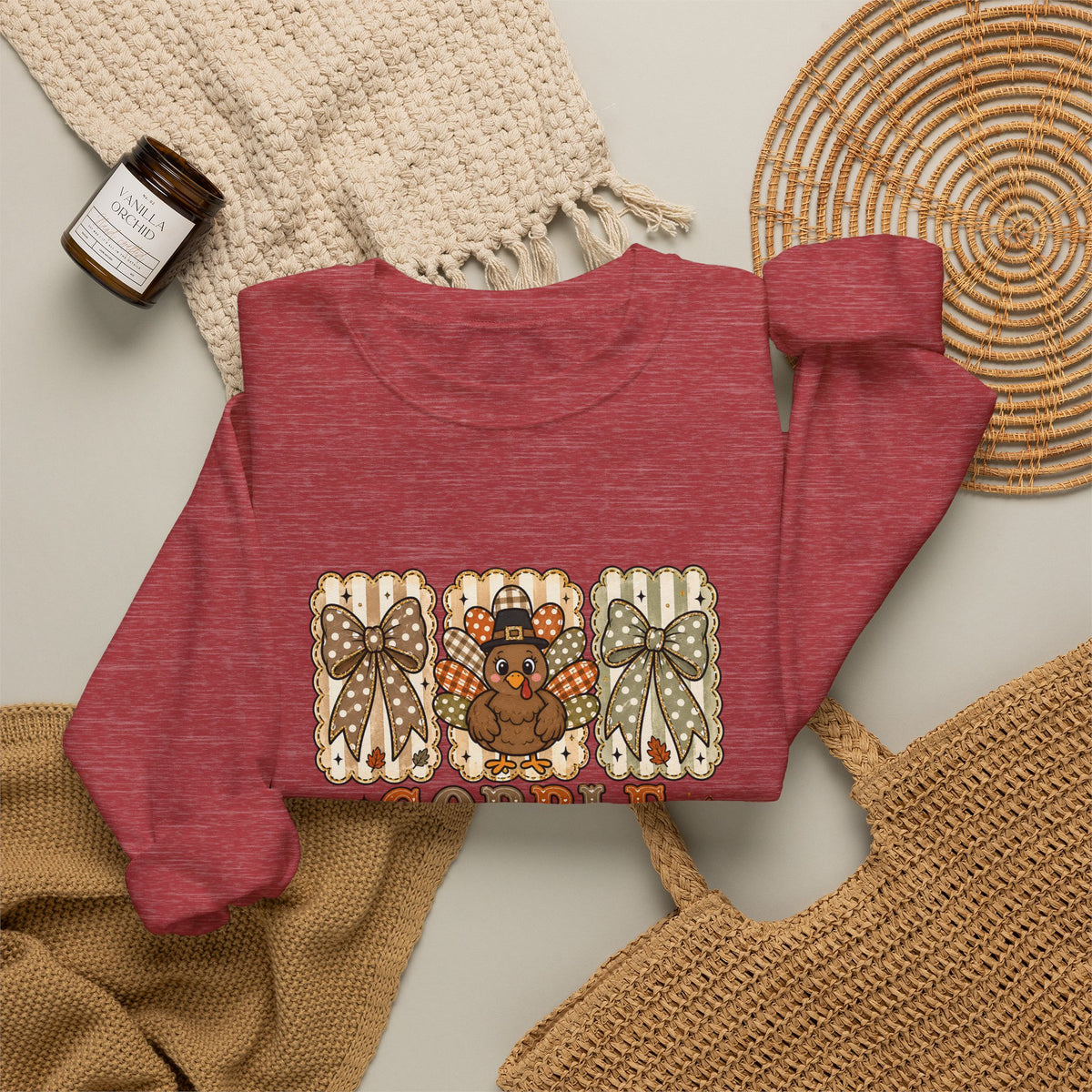 Thanksgiving Crewneck Sweatshirt — "Gobble Gobble 'til You Wobble" Turkey Design