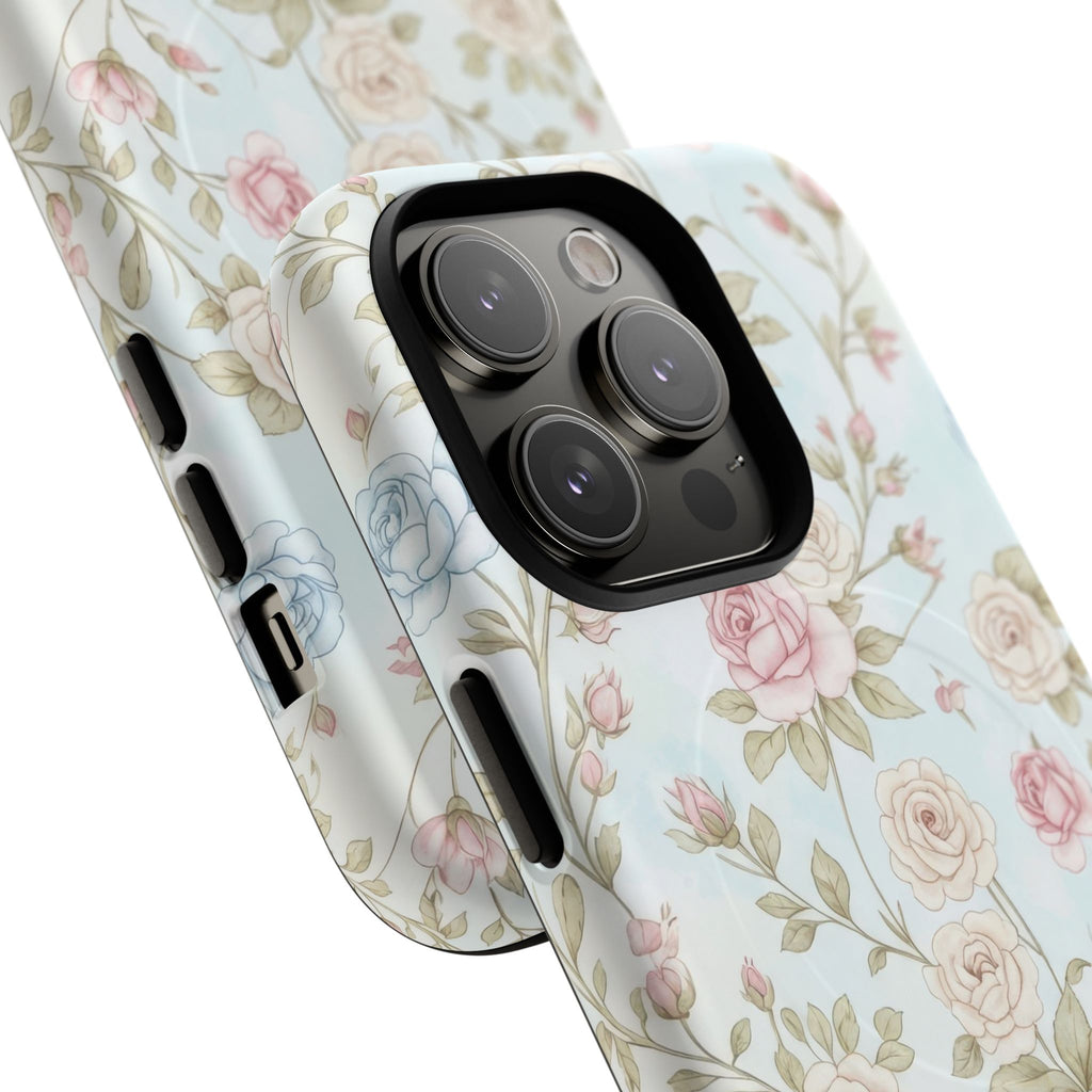 Vintage Floral Rose Magnetic iPhone Case — MagSafe Tough Protective Cover