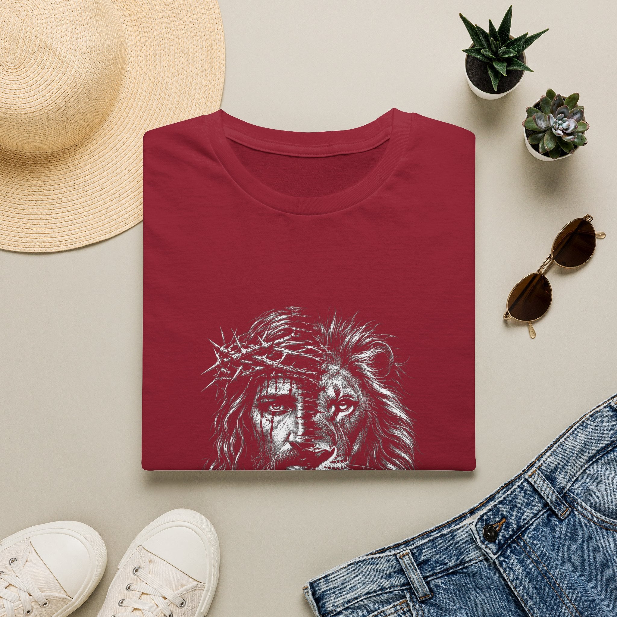Lion of Judah T-Shirt — Crown of Thorns Half-Face Lion Christian Graphic Tee