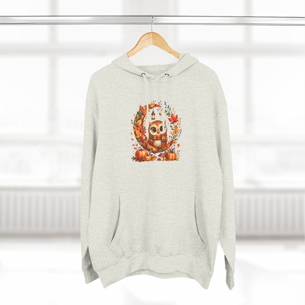 Cozy Autumn Owl Crescent Moon Embroidered Hoodie
