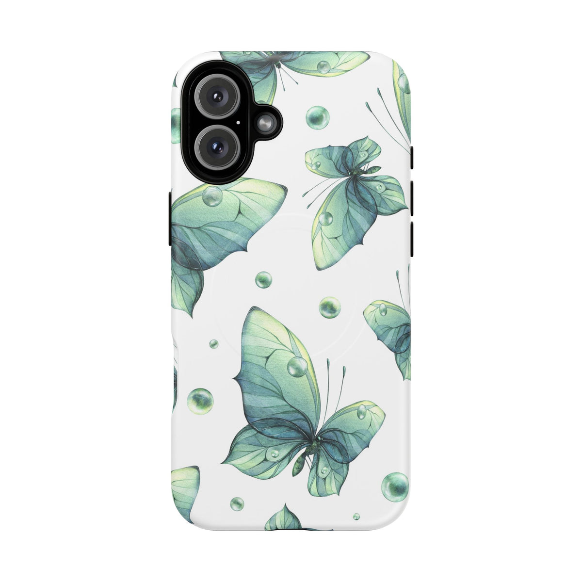 Butterfly Watercolor Magnetic Phone Case — Green Floral Tough Protective Cover