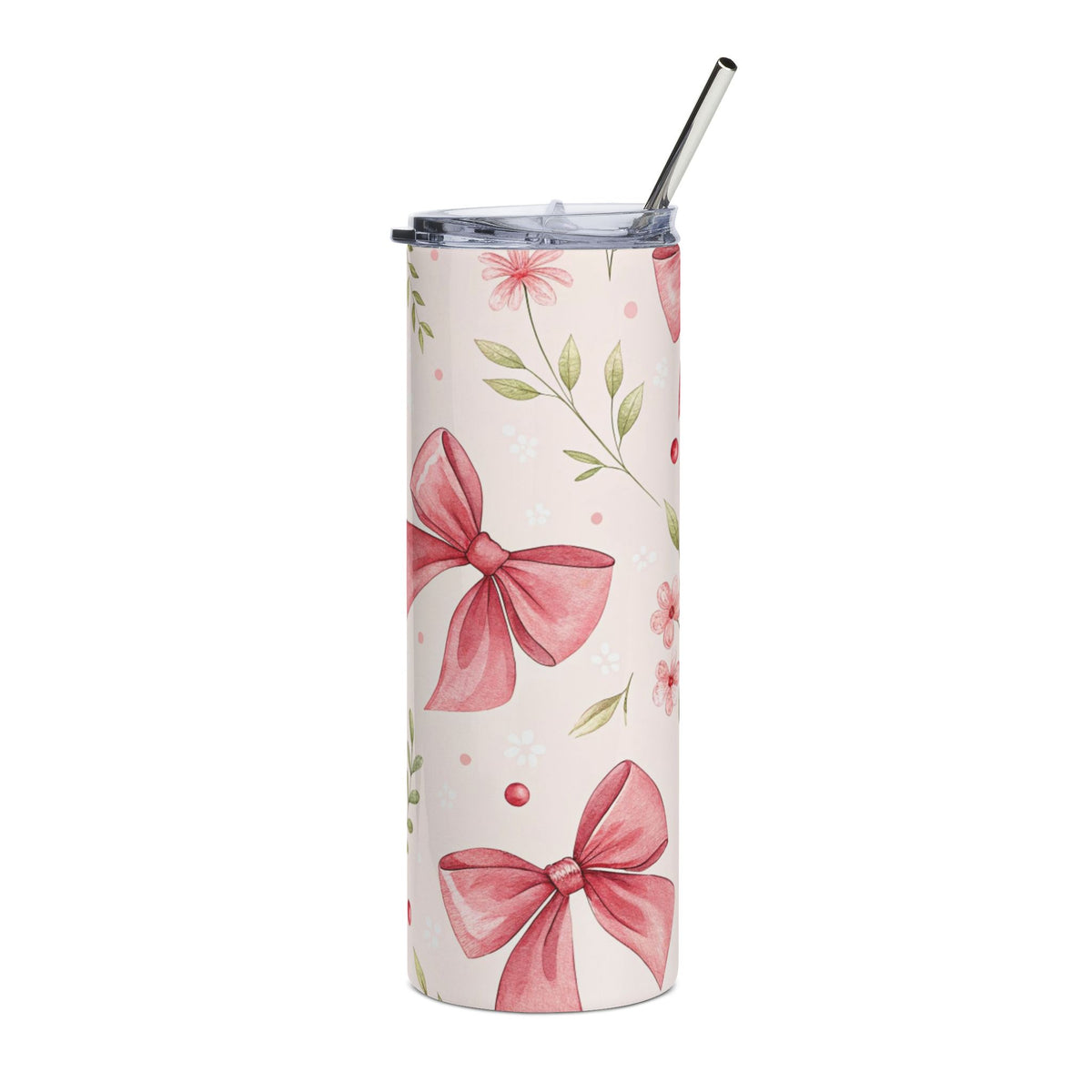 20oz Pink Bow Floral Stainless Steel Tumbler — Cute Floral Gift for Her