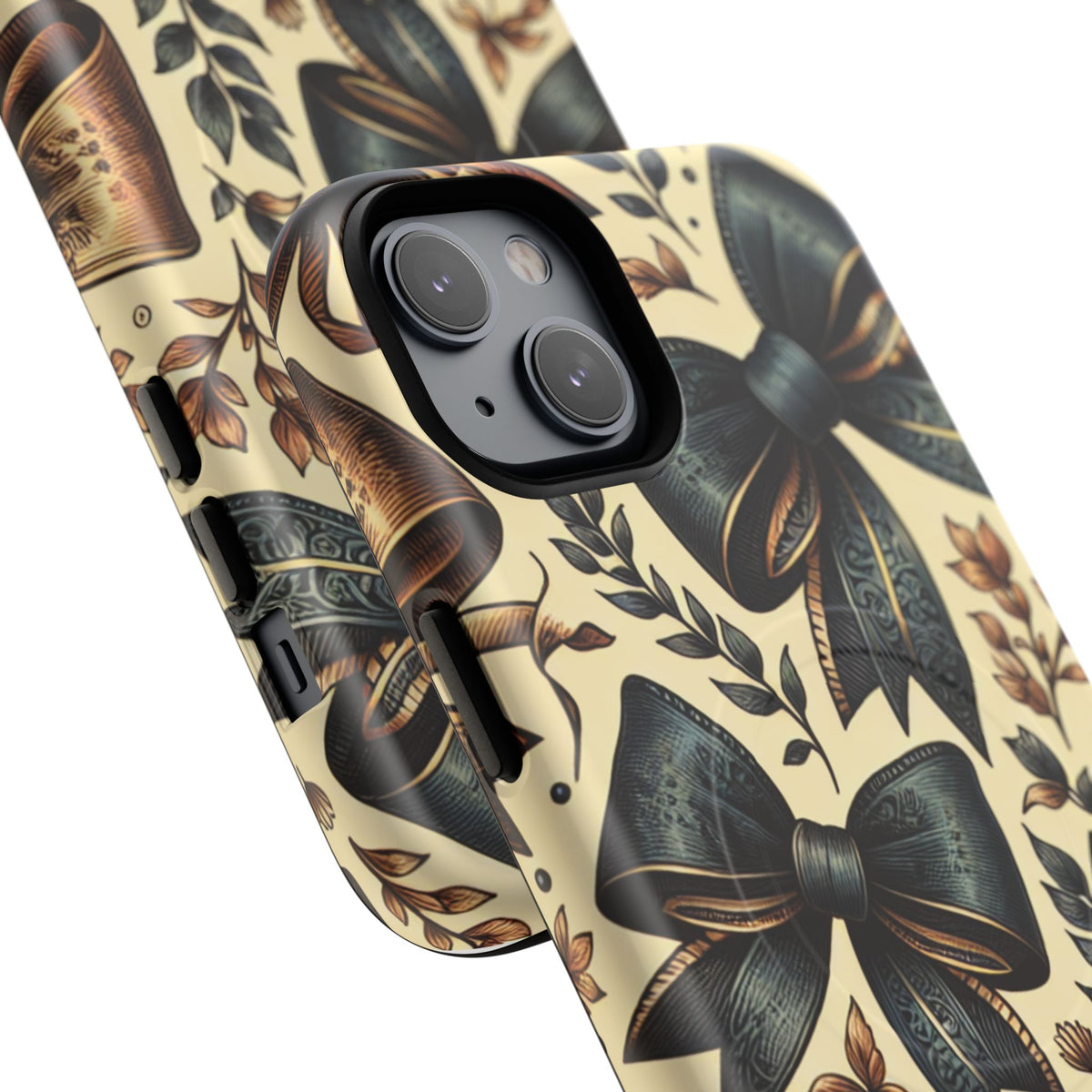 Bow Pattern Tough Magnetic Phone Case — Vintage Ribbon Floral Design