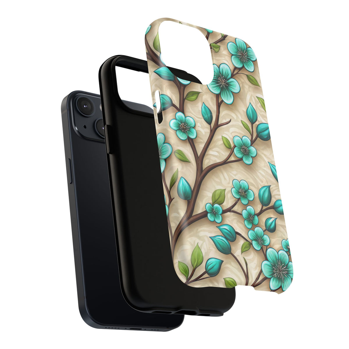 Floral Teal Blossom Tough Magnetic iPhone Case — MagSafe Protective Cover