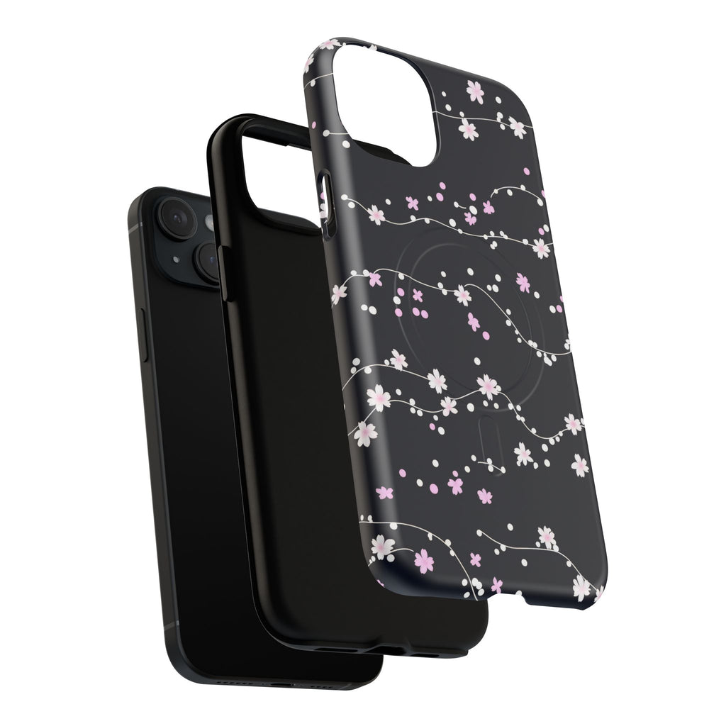 Magnetic Phone Case — Black Sakura Cherry Blossom Tough Cover
