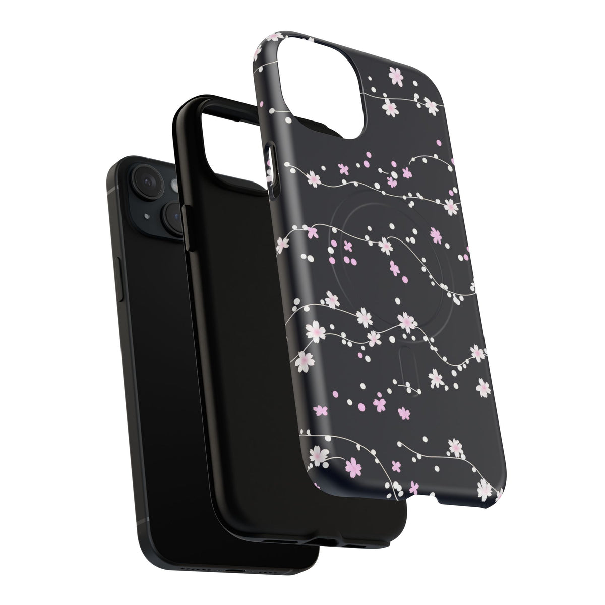 Magnetic Phone Case — Black Sakura Cherry Blossom Tough Cover