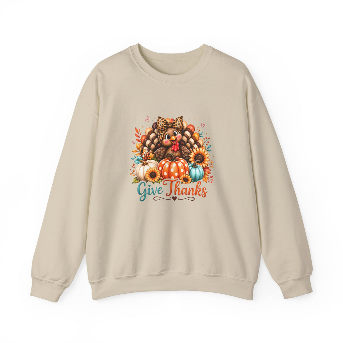 Sweatshirt — "Give Thanks" Autumn Turkey & Pumpkin Thanksgiving Crewneck
