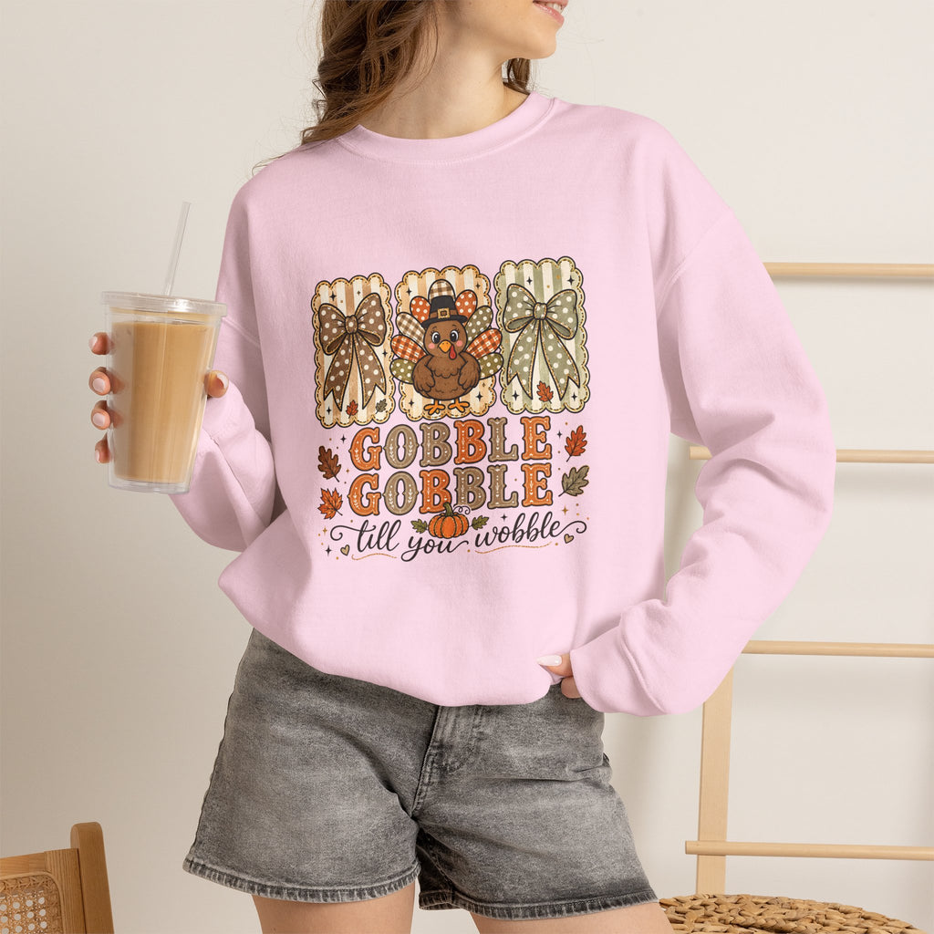 Thanksgiving Crewneck Sweatshirt — "Gobble Gobble 'til You Wobble" Turkey Design