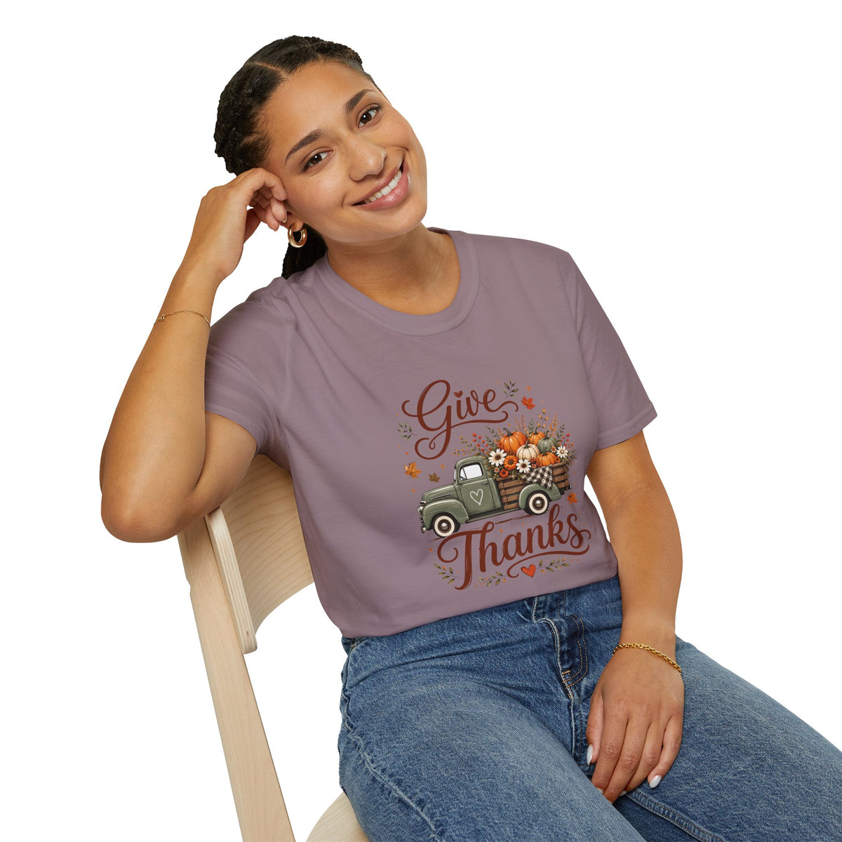 Give Thanks Fall Truck T-Shirt — Pumpkin Harvest Autumn Tee