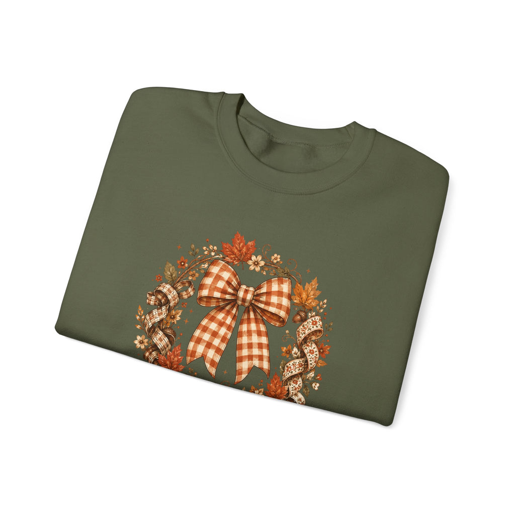Cozy Autumn Plaid Bow Wreath Crewneck Sweatshirt