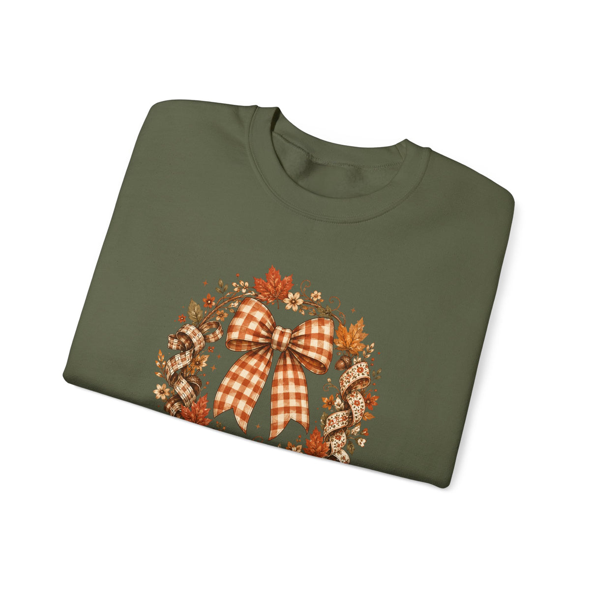 Cozy Autumn Plaid Bow Wreath Crewneck Sweatshirt