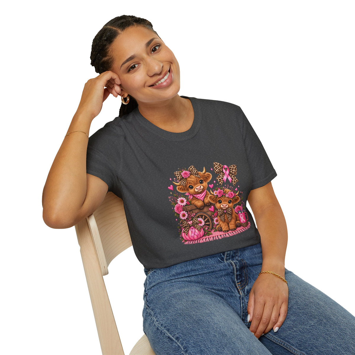 Breast Cancer Awareness Highland Cow T-Shirt