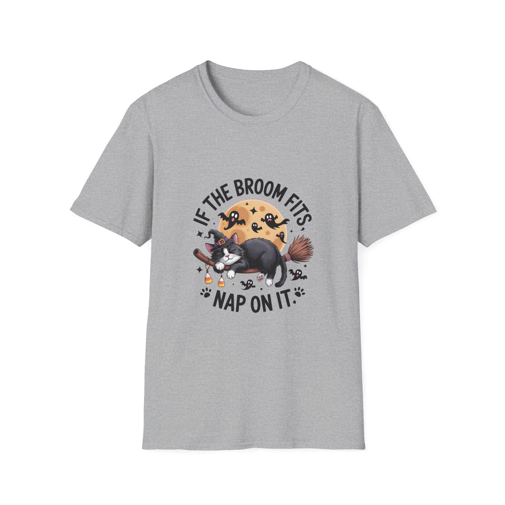 If the Broom Fits Nap on It Cat T-Shirt — Funny Halloween Gift for Women Witchy Tee