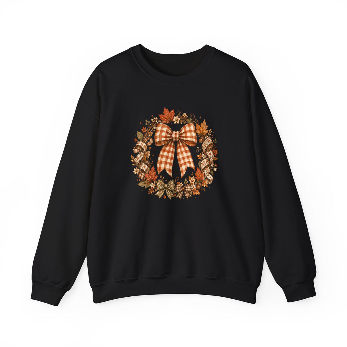 Cozy Autumn Plaid Bow Wreath Crewneck Sweatshirt