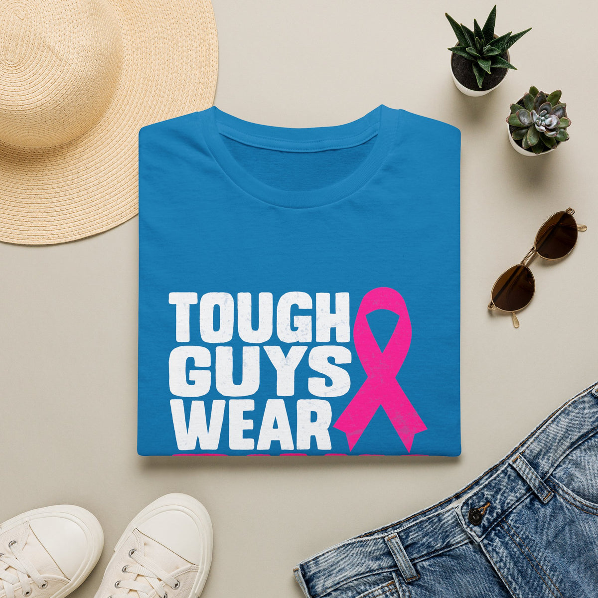 Tough Guys Wear Pink Breast Cancer Awareness T-Shirt Graphic Tee