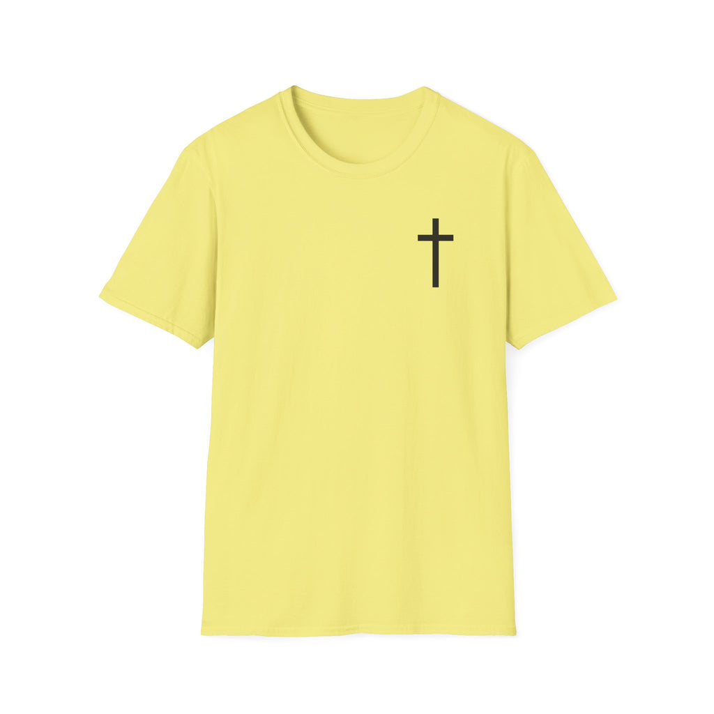 Man of Faith Rooted in Christ T-Shirt — Christian Gift for Him Flag & Cross Back Print Graphic Tee