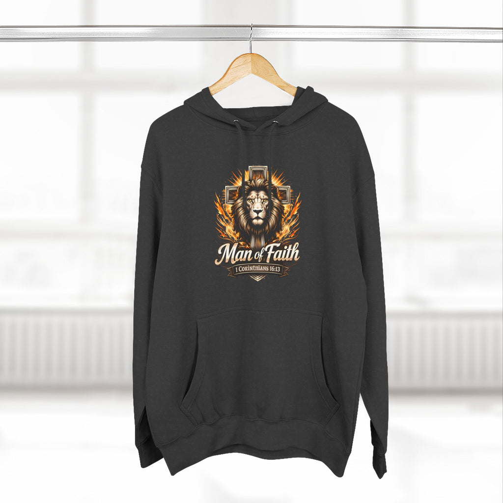 Man of Faith Lion Crest Graphic Fleece Pullover Hoodie