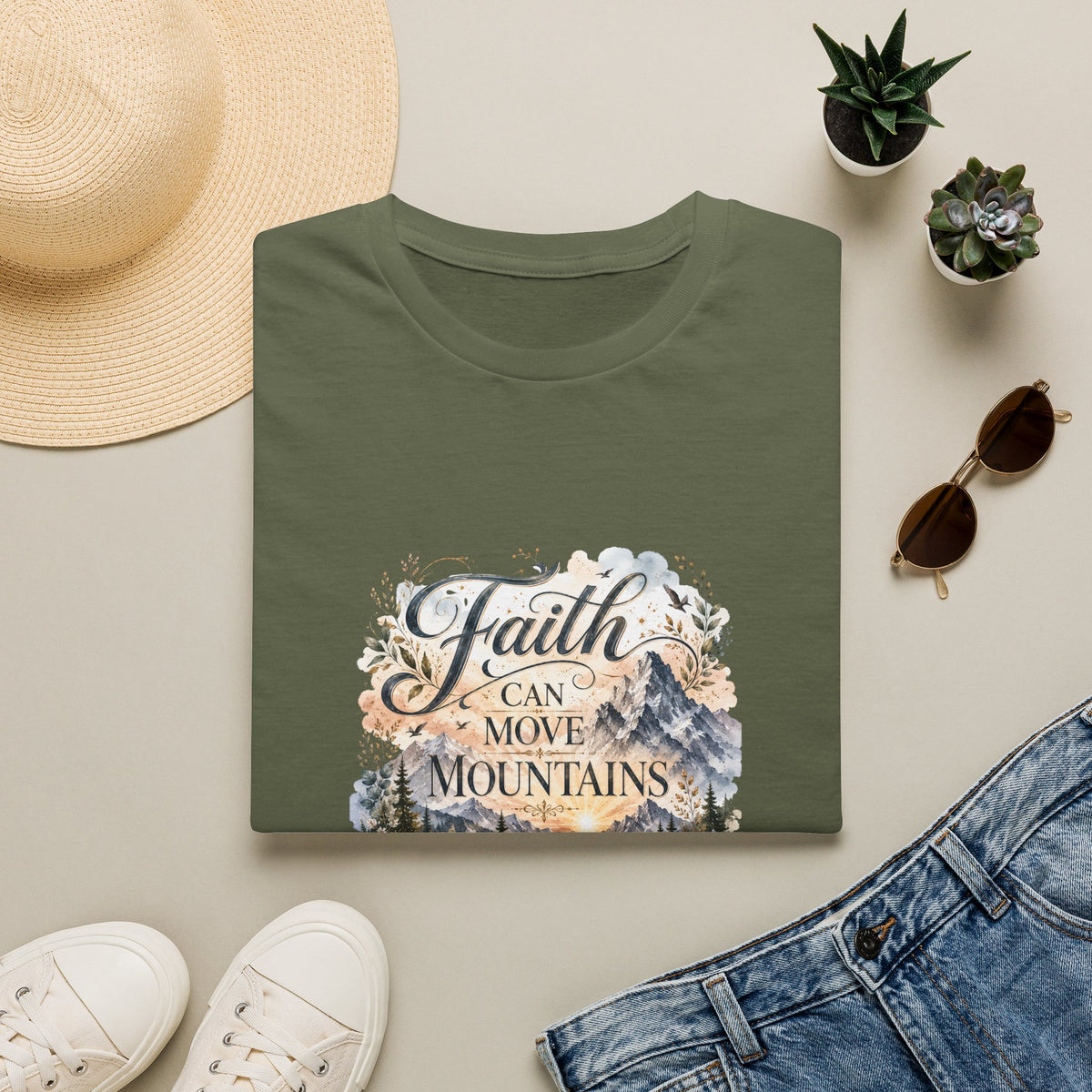 Faith Can Move Mountains T-Shirt Inspirational Christian Mountain Graphic Tee