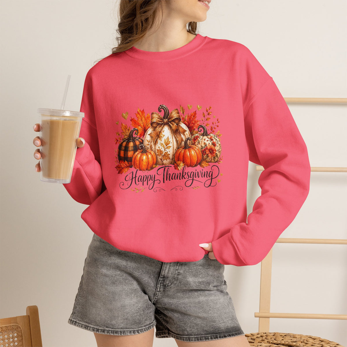 Thanksgiving Pumpkin Crewneck Sweatshirt — Happy Thanksgiving Harvest Design