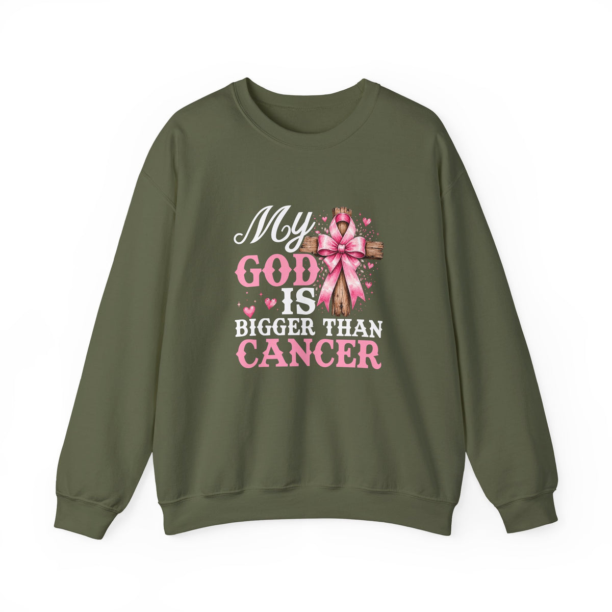 My God Is Bigger Than Cancer Breast Cancer Awareness Crewneck Sweatshirt