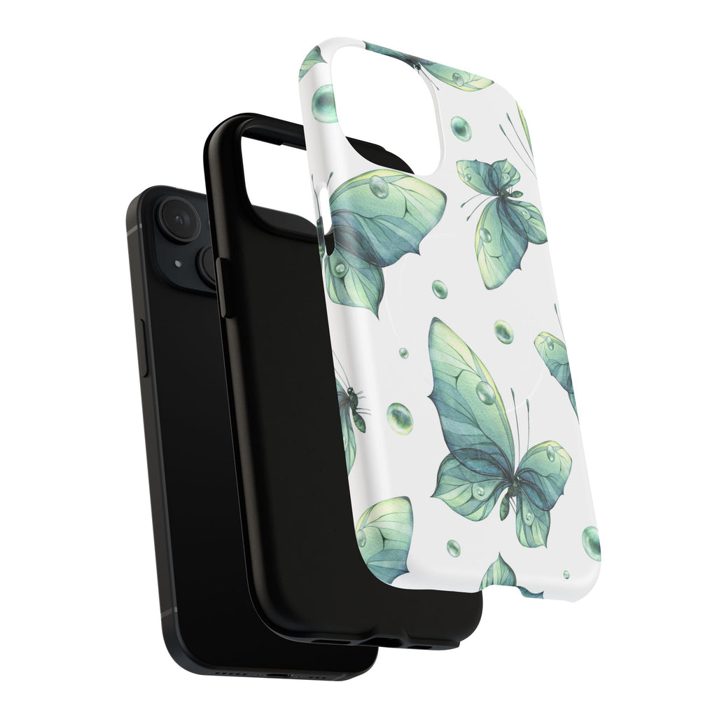 Butterfly Watercolor Magnetic Phone Case — Green Floral Tough Protective Cover