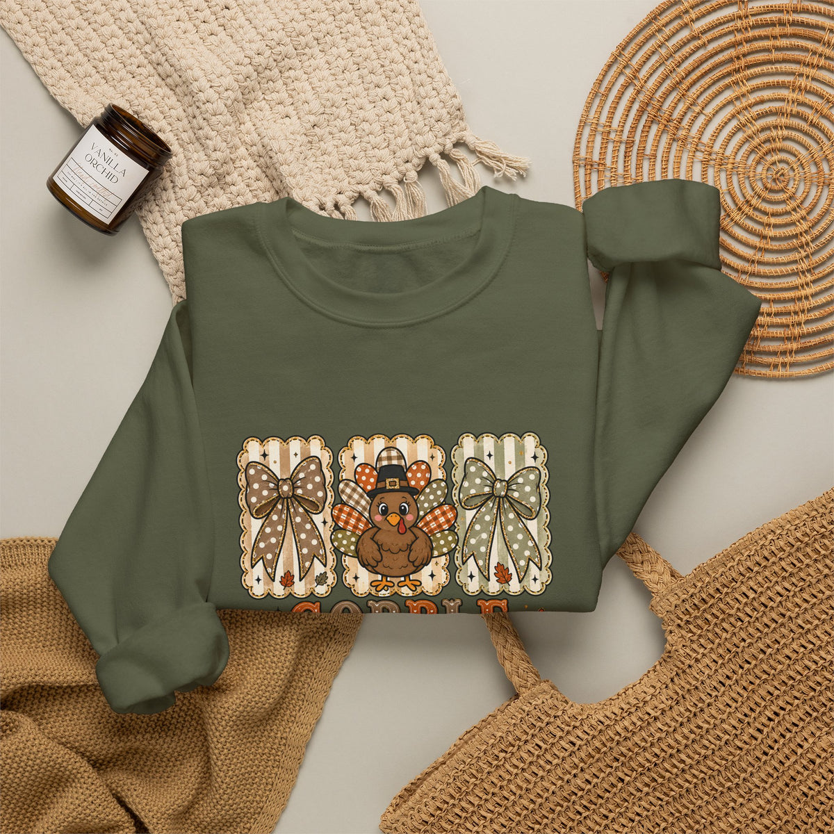 Thanksgiving Crewneck Sweatshirt — "Gobble Gobble 'til You Wobble" Turkey Design