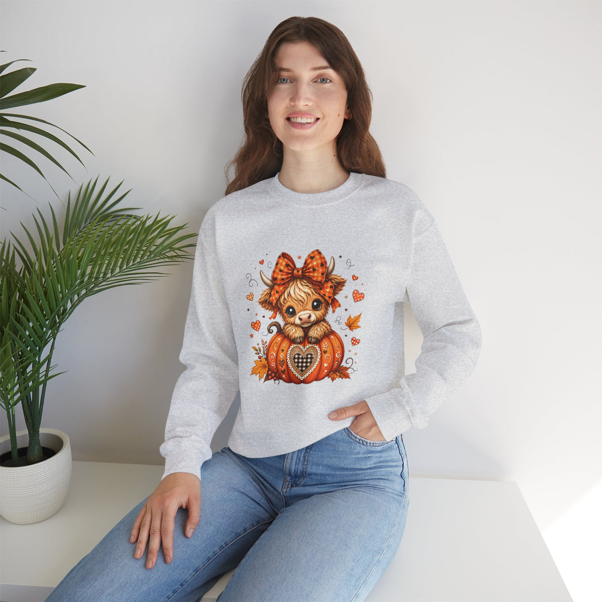 Cute Highland Cow Pumpkin Halloween Sweatshirt