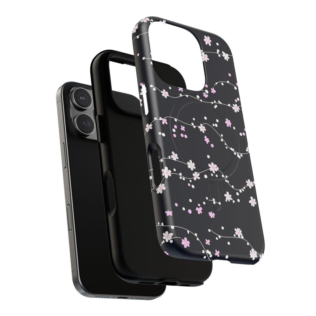 Magnetic Phone Case — Black Sakura Cherry Blossom Tough Cover