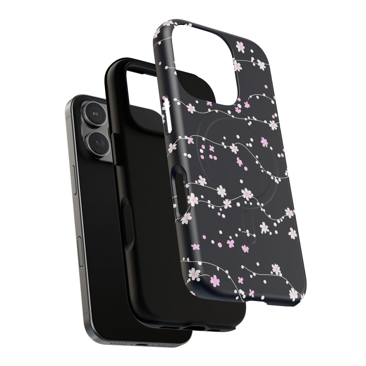 Magnetic Phone Case — Black Sakura Cherry Blossom Tough Cover